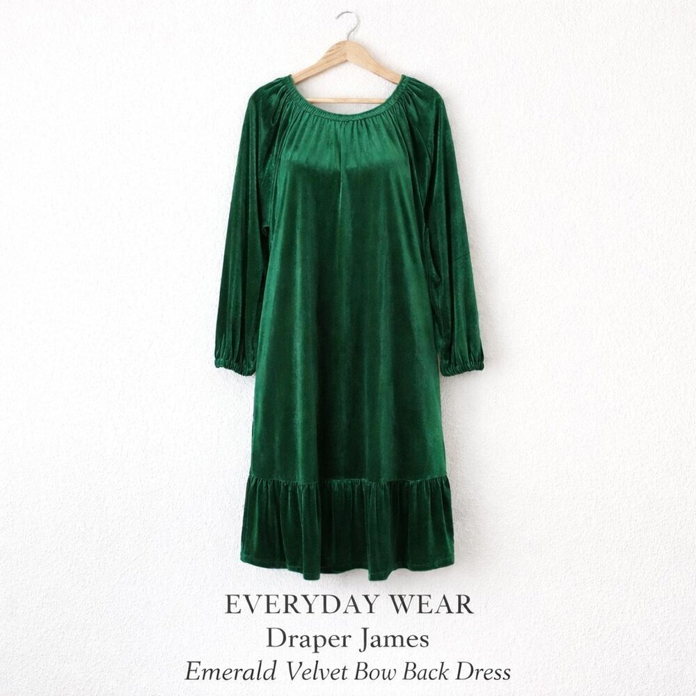Draper James RSVP Dark Green Velvet Bow Back Party Dress L Women’s Holiday